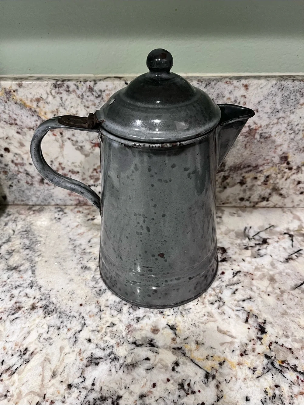 Gray Speckled Enamel Coffee Pot - Vintage-Style Kitchen Pitcher